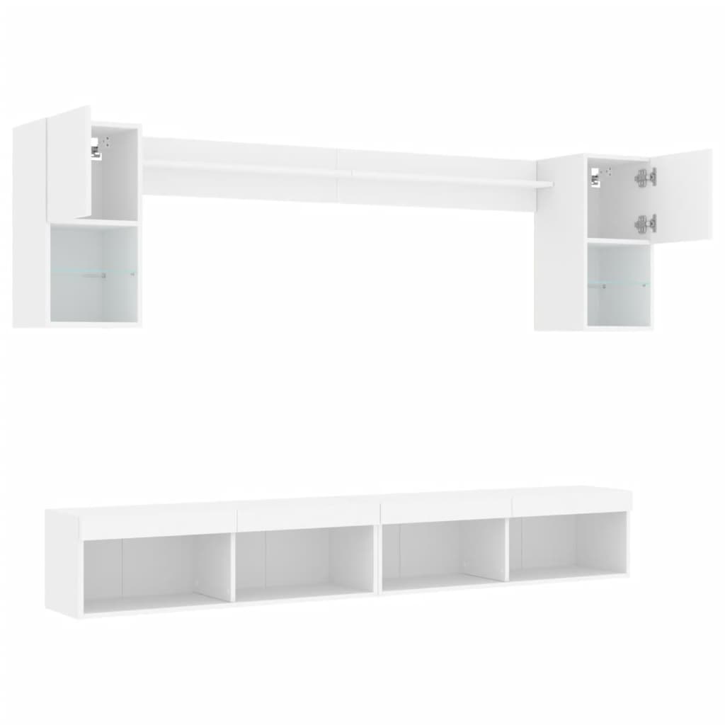 6-delige Tv-wandmeubelset met LED-verlichting bewerkt hout wit is nu te koop bij PeponiXL, paradijselijk wonen!