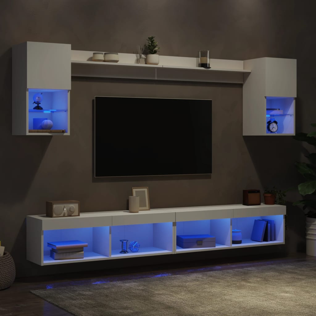 6-delige Tv-wandmeubelset met LED-verlichting bewerkt hout wit is nu te koop bij PeponiXL, paradijselijk wonen!