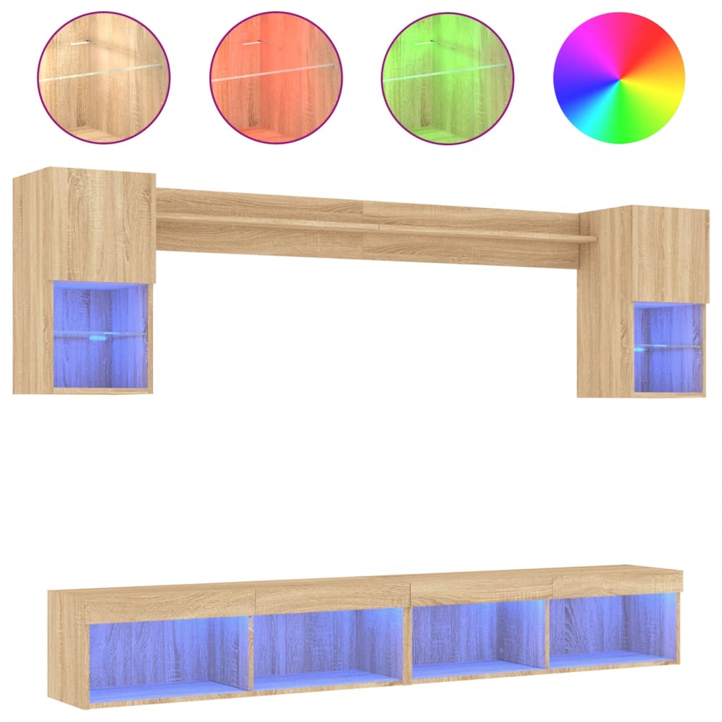 6-delige Tv-wandmeubelset met LED bewerkt hout sonoma eiken is nu te koop bij PeponiXL, paradijselijk wonen!