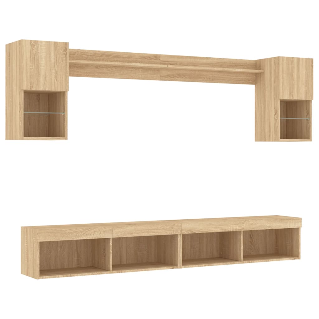 6-delige Tv-wandmeubelset met LED bewerkt hout sonoma eiken is nu te koop bij PeponiXL, paradijselijk wonen!
