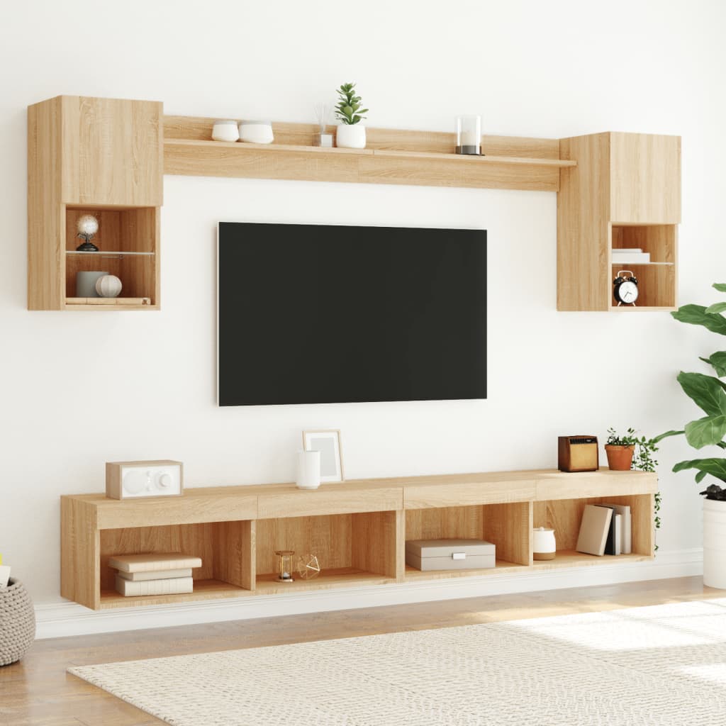 6-delige Tv-wandmeubelset met LED bewerkt hout sonoma eiken is nu te koop bij PeponiXL, paradijselijk wonen!