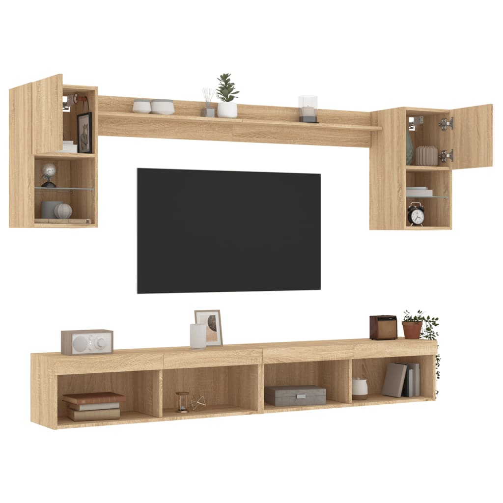6-delige Tv-wandmeubelset met LED bewerkt hout sonoma eiken is nu te koop bij PeponiXL, paradijselijk wonen!