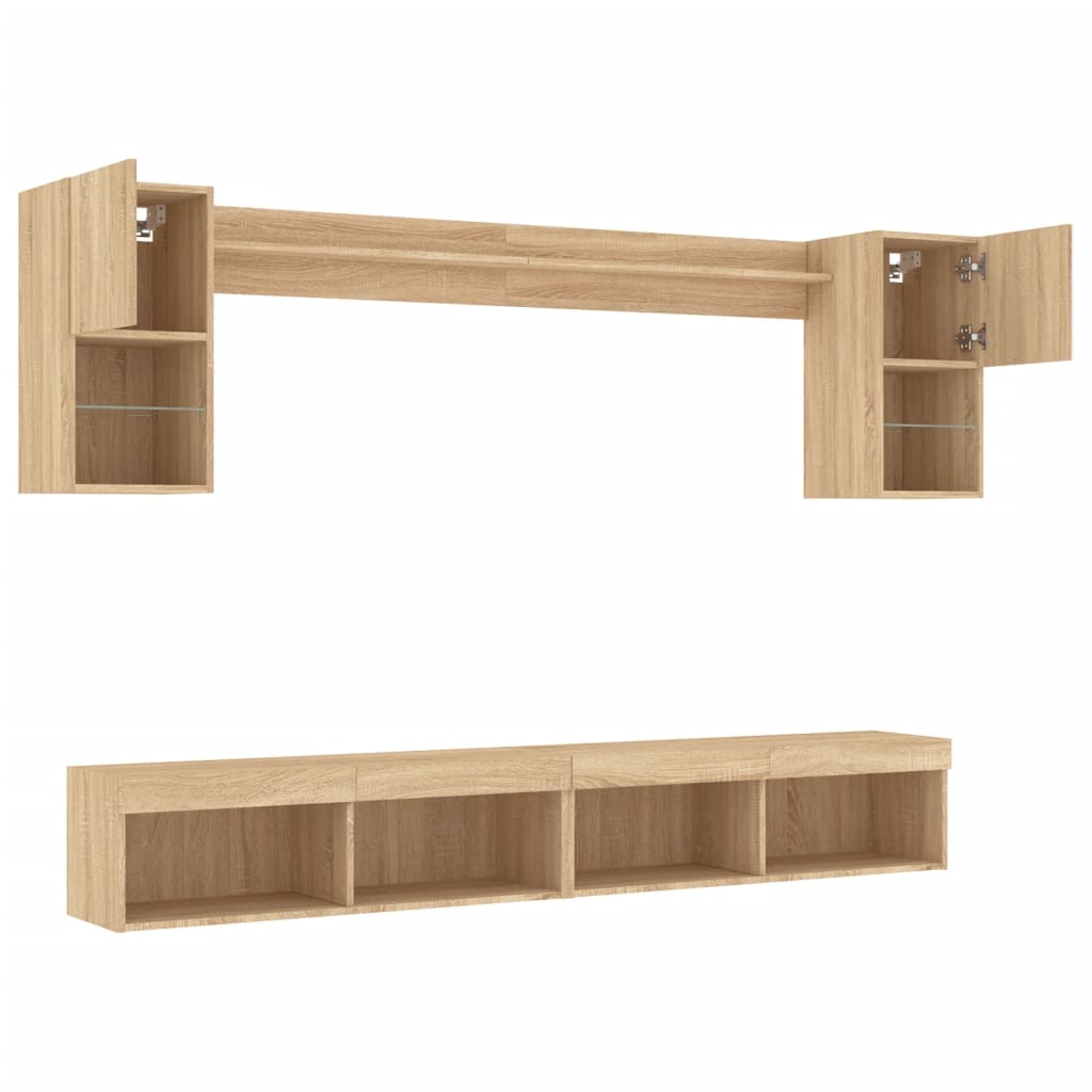 6-delige Tv-wandmeubelset met LED bewerkt hout sonoma eiken is nu te koop bij PeponiXL, paradijselijk wonen!