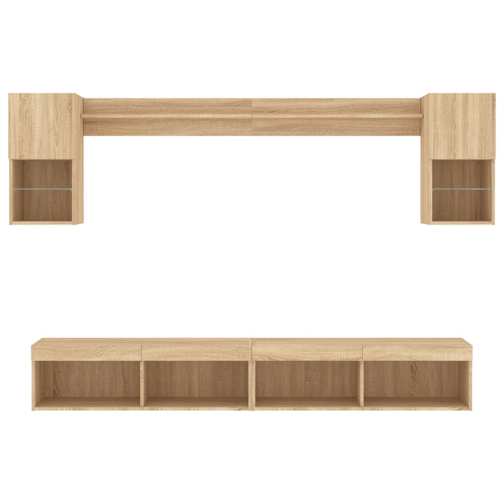 6-delige Tv-wandmeubelset met LED bewerkt hout sonoma eiken is nu te koop bij PeponiXL, paradijselijk wonen!