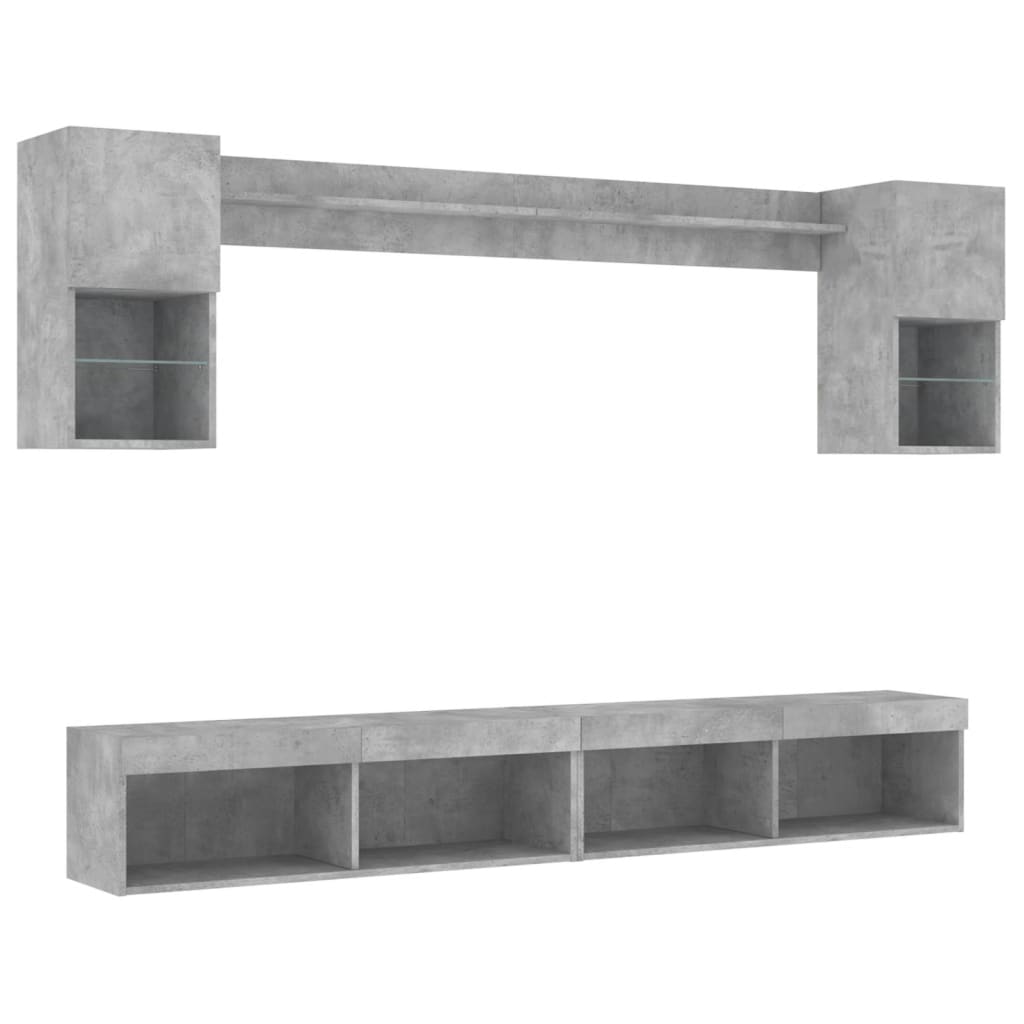 6-delige Tv-wandmeubelset met LED bewerkt hout betongrijs is nu te koop bij PeponiXL, paradijselijk wonen!