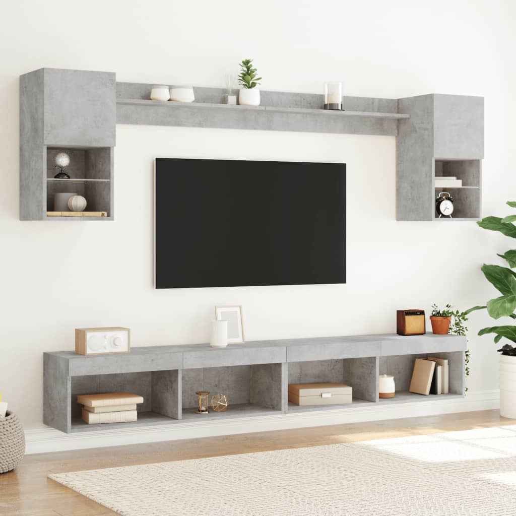 6-delige Tv-wandmeubelset met LED bewerkt hout betongrijs is nu te koop bij PeponiXL, paradijselijk wonen!