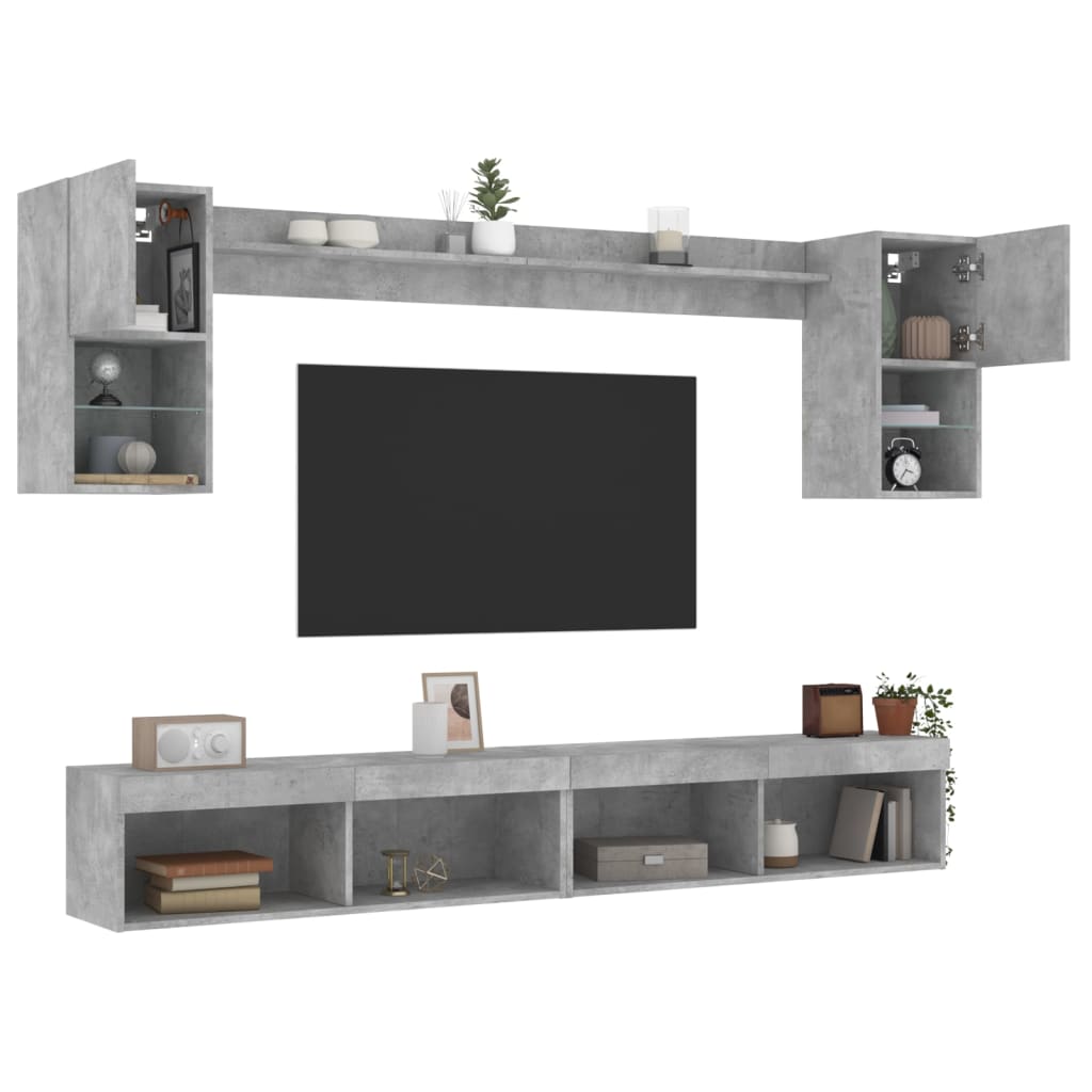 6-delige Tv-wandmeubelset met LED bewerkt hout betongrijs is nu te koop bij PeponiXL, paradijselijk wonen!