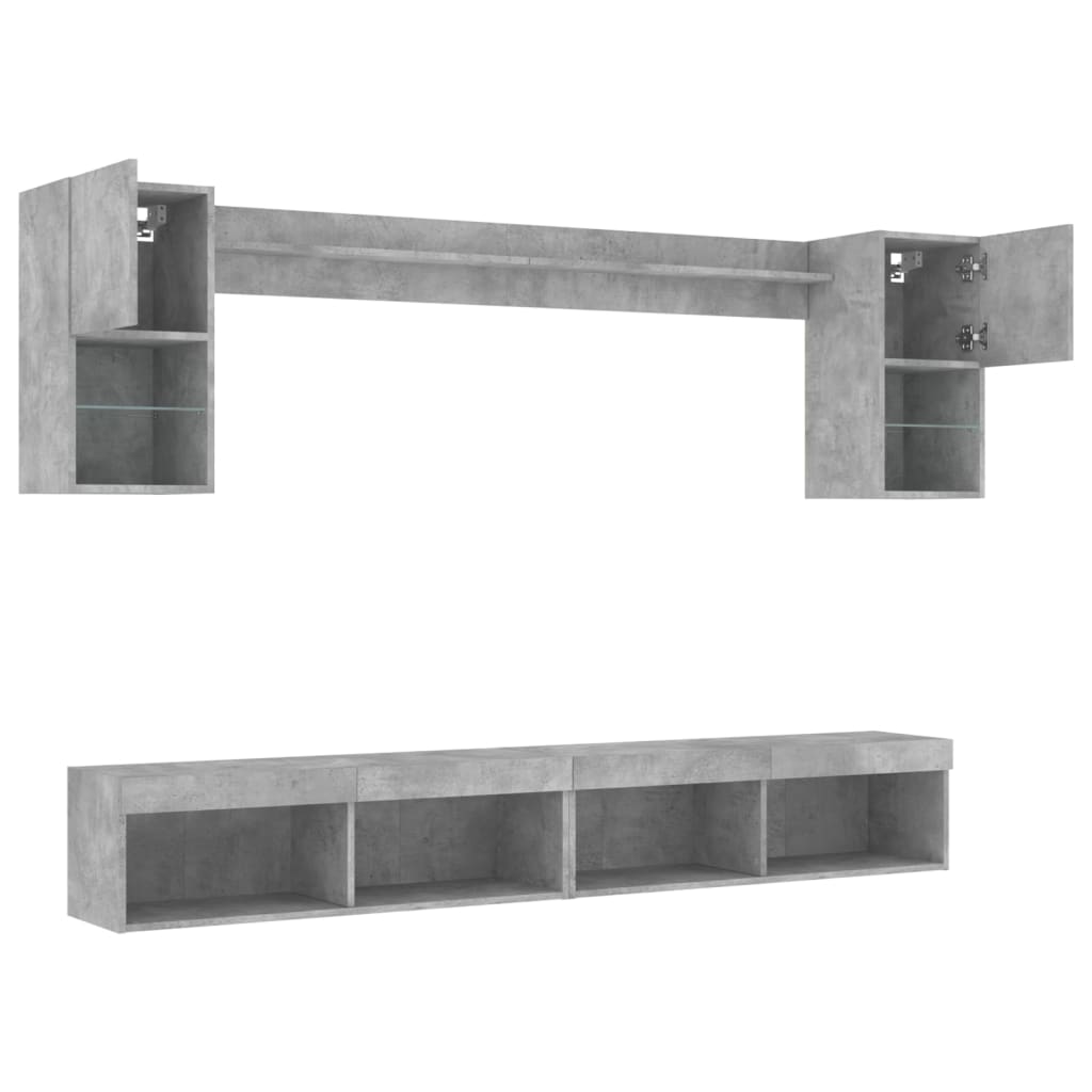 6-delige Tv-wandmeubelset met LED bewerkt hout betongrijs is nu te koop bij PeponiXL, paradijselijk wonen!