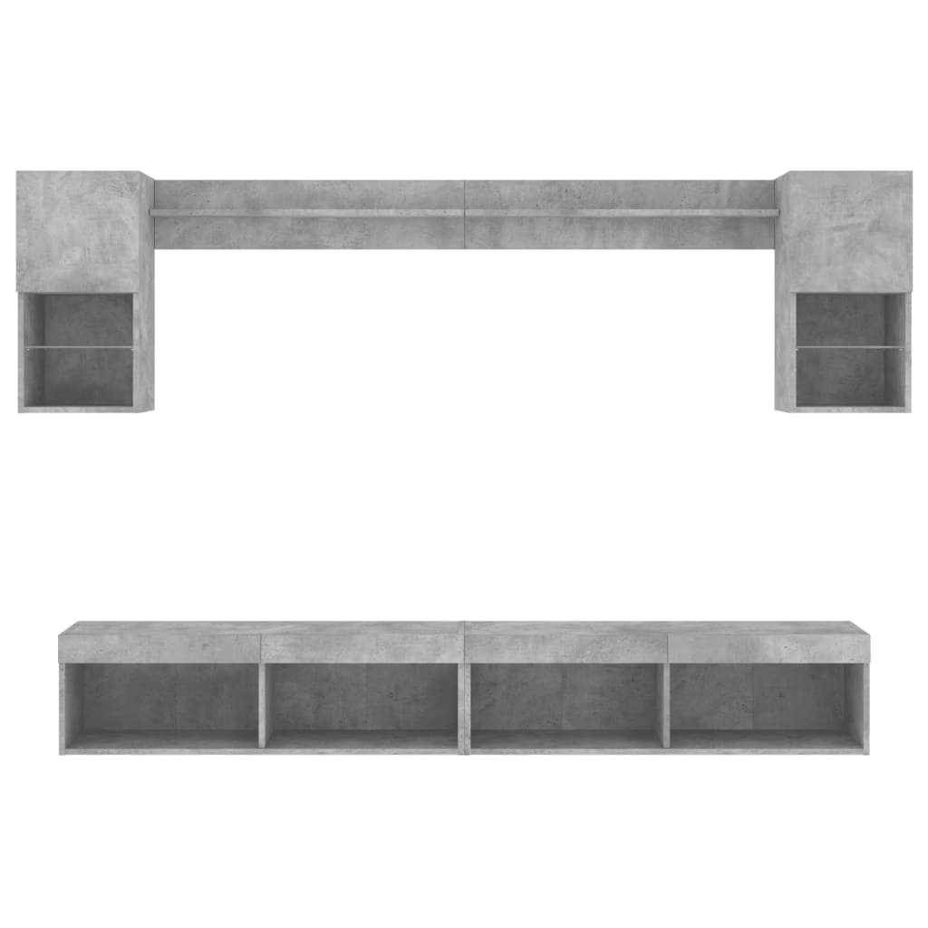 6-delige Tv-wandmeubelset met LED bewerkt hout betongrijs is nu te koop bij PeponiXL, paradijselijk wonen!