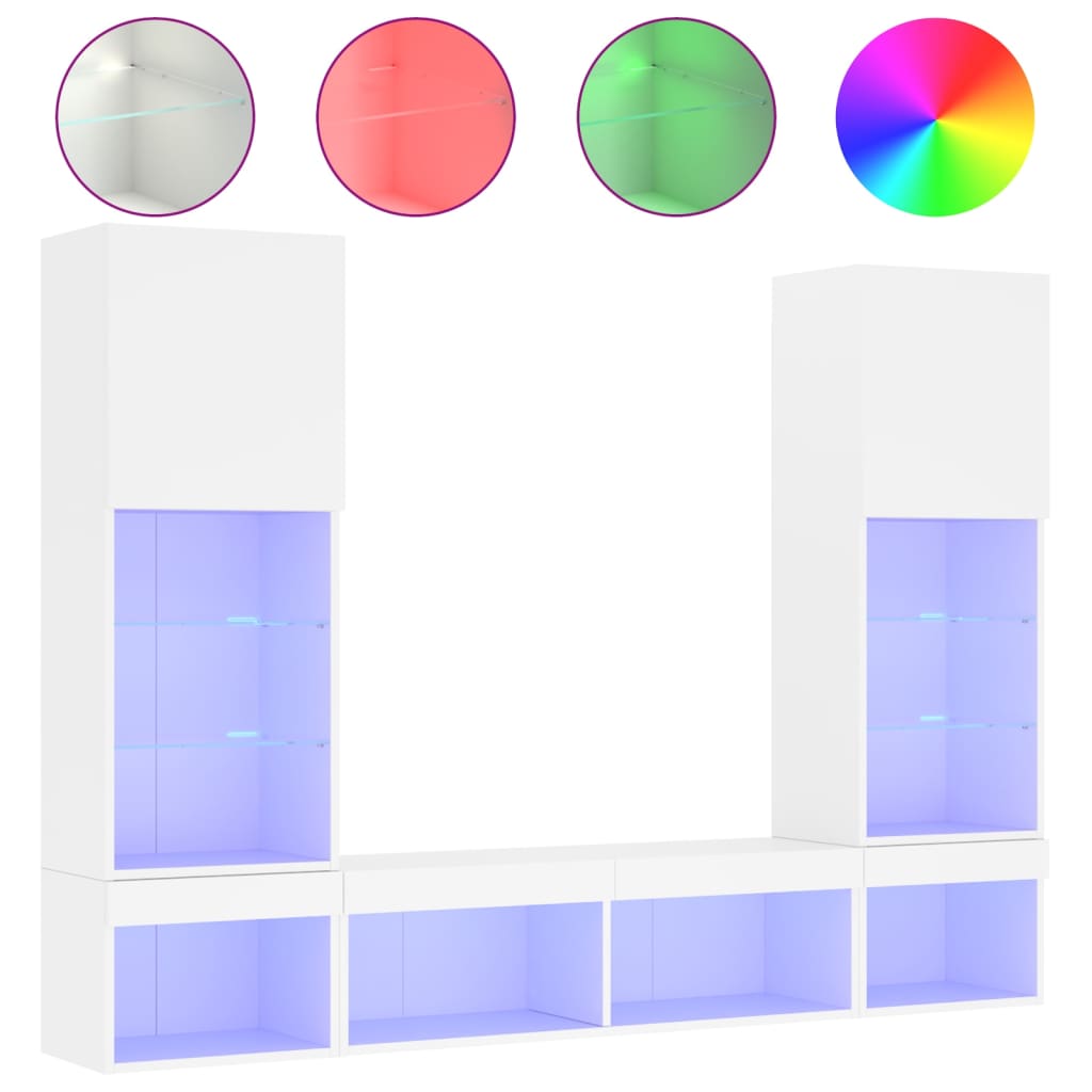 5-delige Tv-wandmeubelset met LED-verlichting bewerkt hout wit is nu te koop bij PeponiXL, paradijselijk wonen!