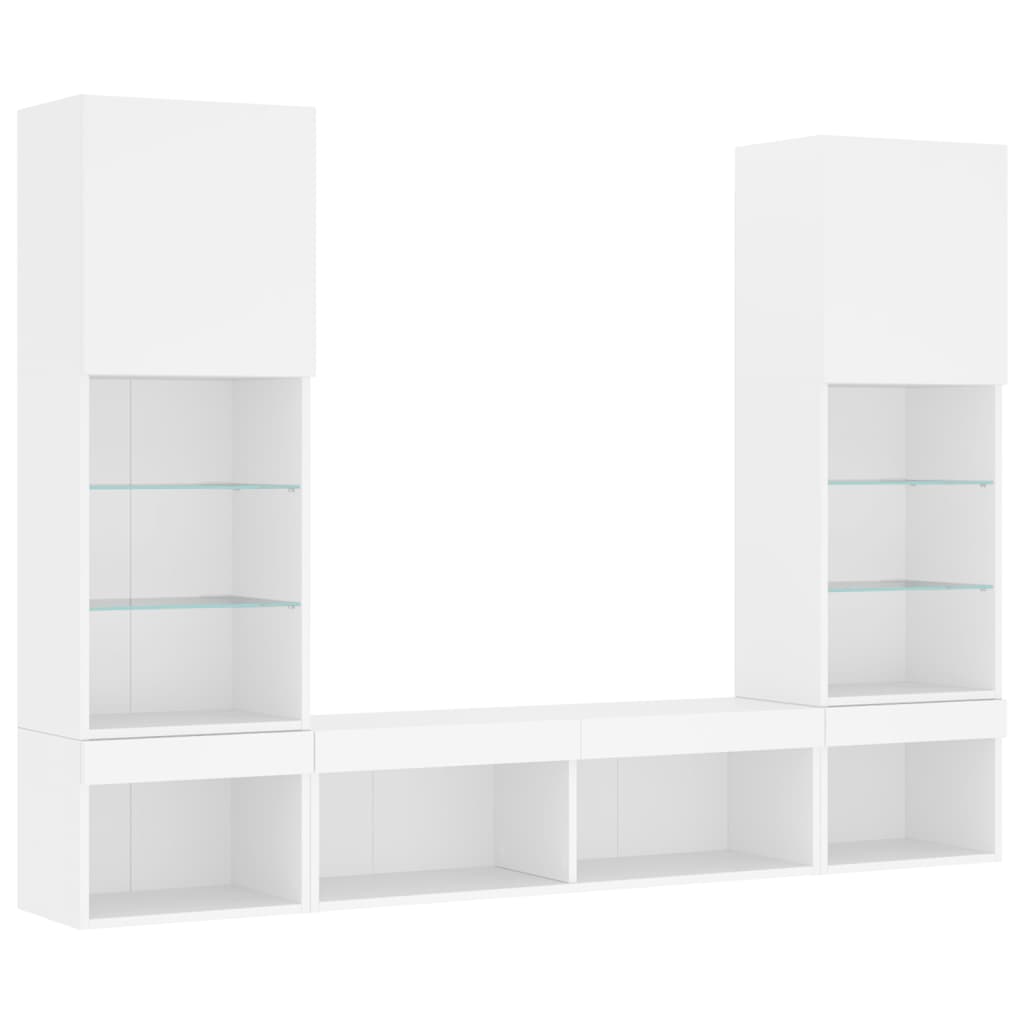 5-delige Tv-wandmeubelset met LED-verlichting bewerkt hout wit is nu te koop bij PeponiXL, paradijselijk wonen!