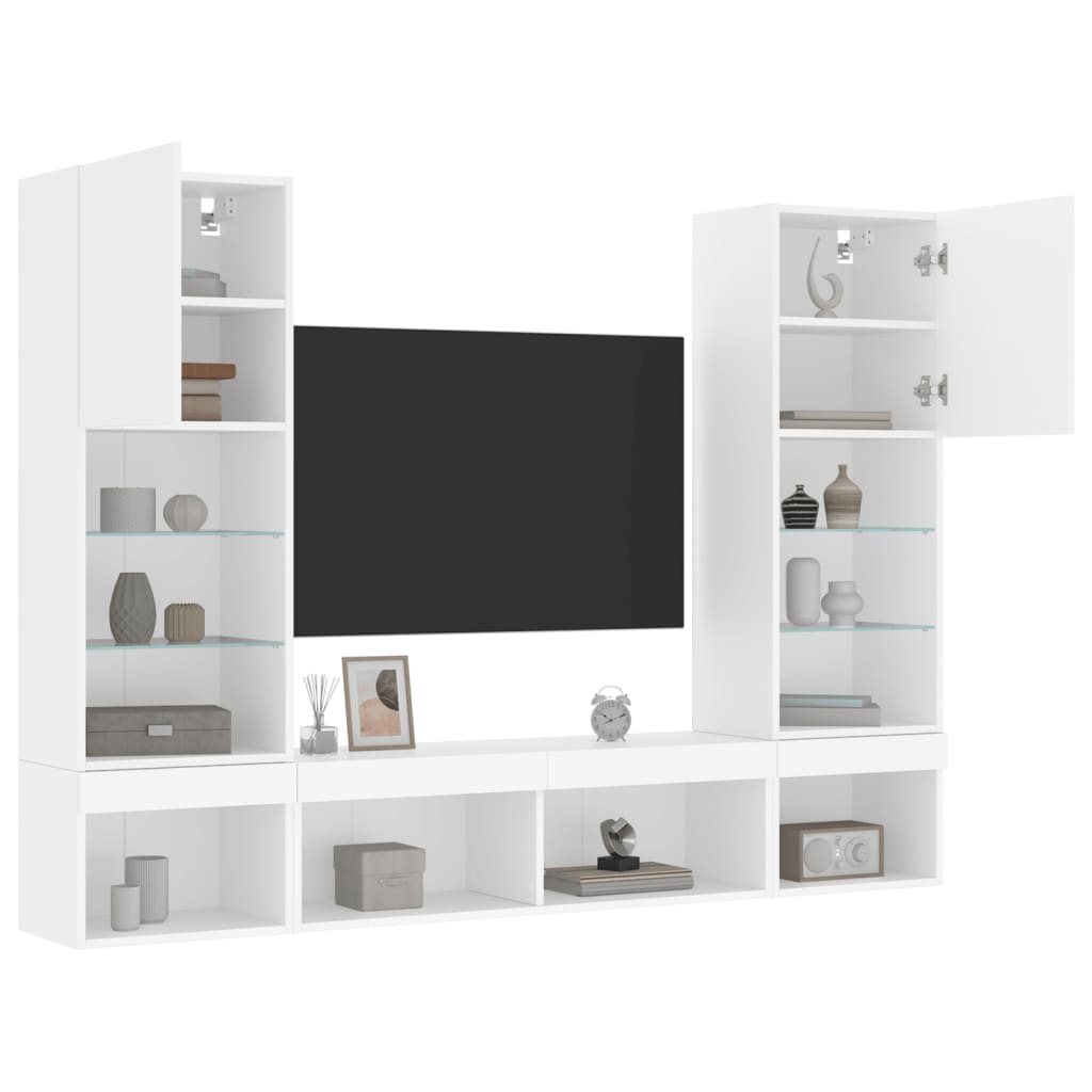 5-delige Tv-wandmeubelset met LED-verlichting bewerkt hout wit is nu te koop bij PeponiXL, paradijselijk wonen!