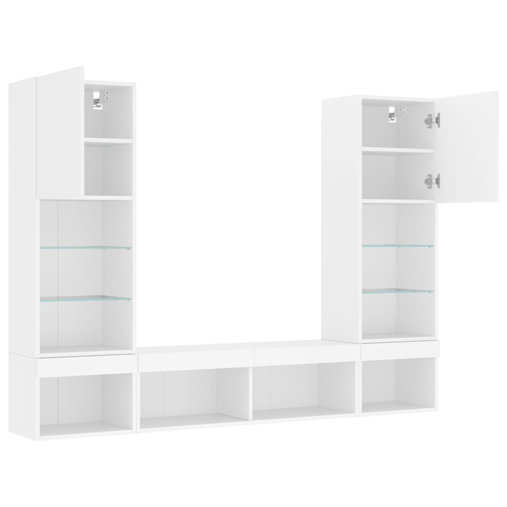 5-delige Tv-wandmeubelset met LED-verlichting bewerkt hout wit is nu te koop bij PeponiXL, paradijselijk wonen!
