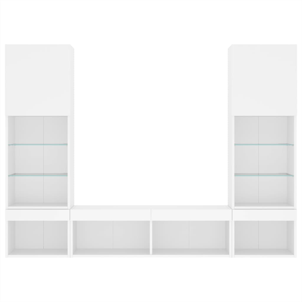 5-delige Tv-wandmeubelset met LED-verlichting bewerkt hout wit is nu te koop bij PeponiXL, paradijselijk wonen!