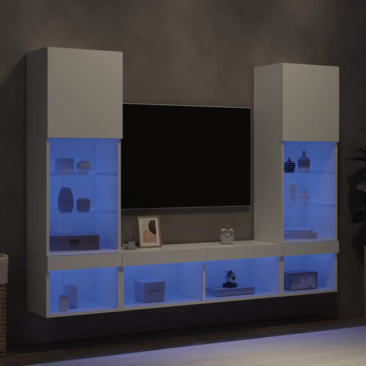 5-delige Tv-wandmeubelset met LED-verlichting bewerkt hout wit is nu te koop bij PeponiXL, paradijselijk wonen!
