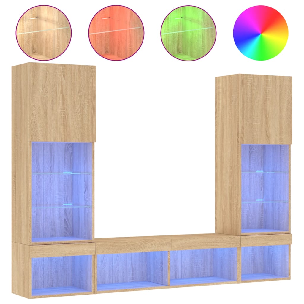 5-delige Tv-wandmeubelset met LED bewerkt hout sonoma eiken is nu te koop bij PeponiXL, paradijselijk wonen!