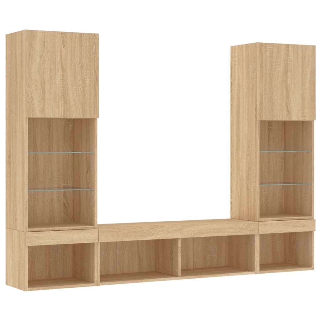 5-delige Tv-wandmeubelset met LED bewerkt hout sonoma eiken is nu te koop bij PeponiXL, paradijselijk wonen!