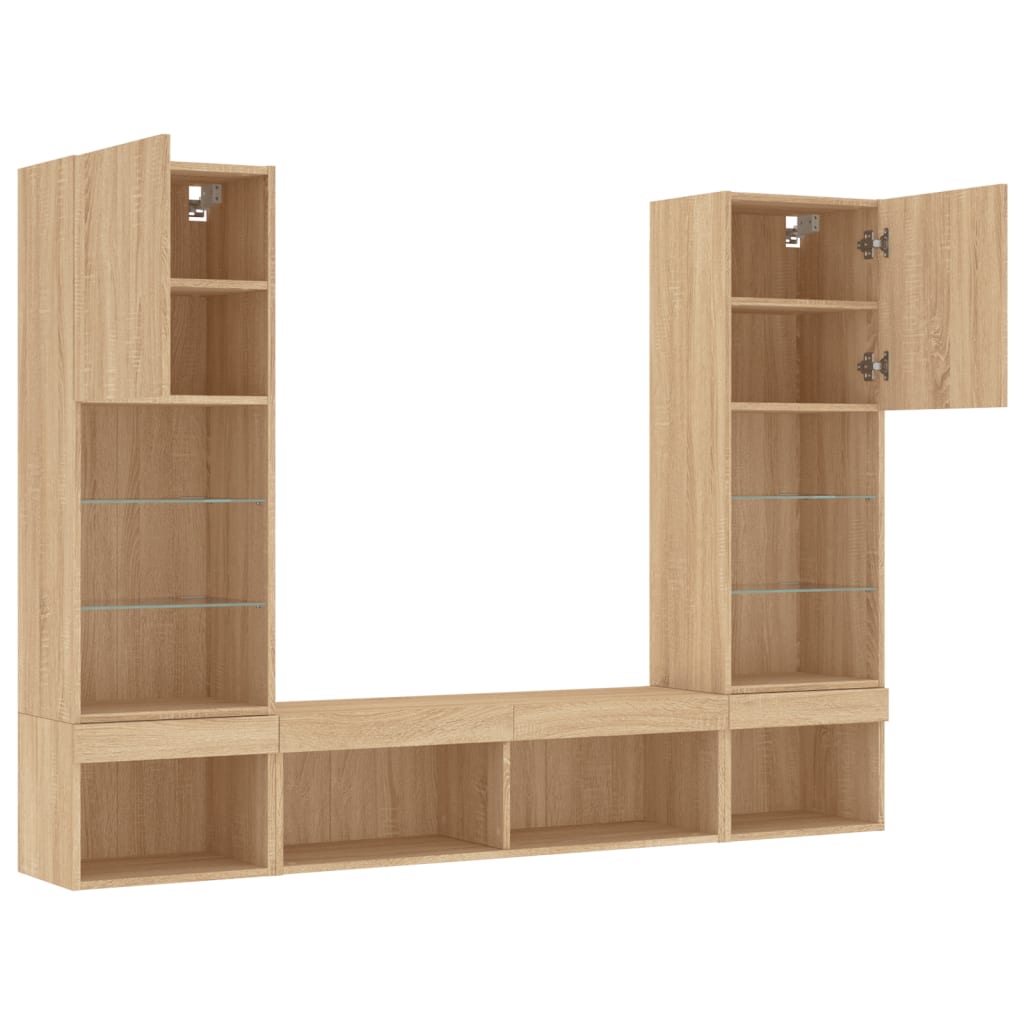 5-delige Tv-wandmeubelset met LED bewerkt hout sonoma eiken is nu te koop bij PeponiXL, paradijselijk wonen!