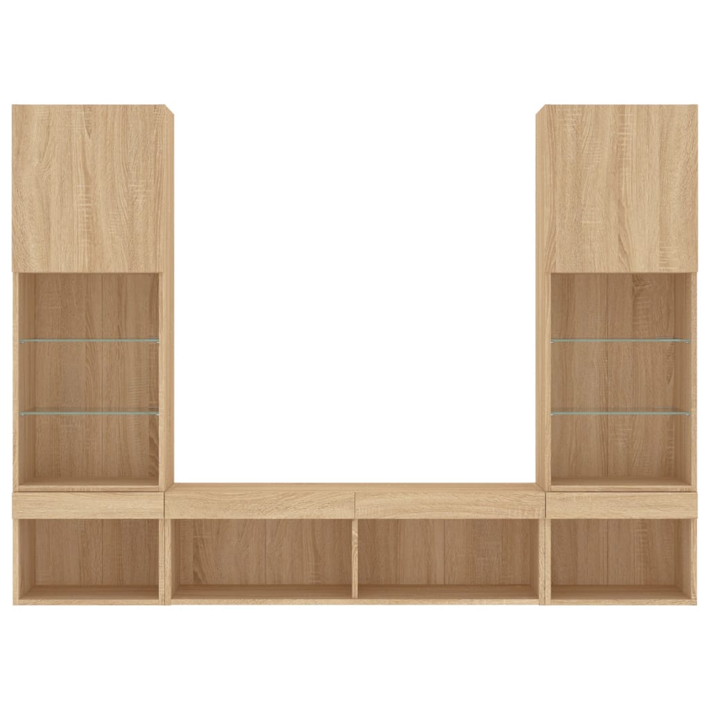 5-delige Tv-wandmeubelset met LED bewerkt hout sonoma eiken is nu te koop bij PeponiXL, paradijselijk wonen!