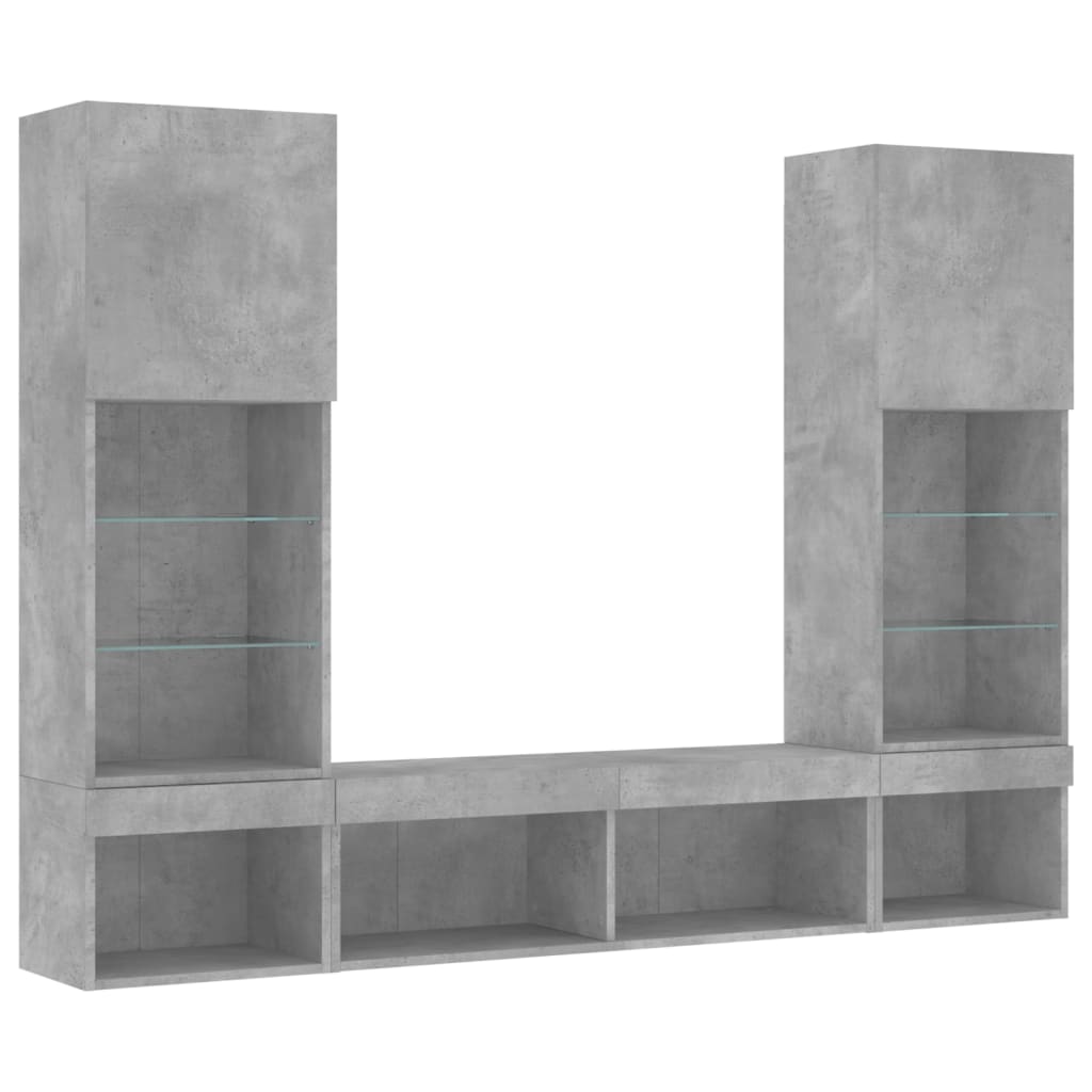 5-delige Tv-wandmeubelset met LED bewerkt hout betongrijs is nu te koop bij PeponiXL, paradijselijk wonen!