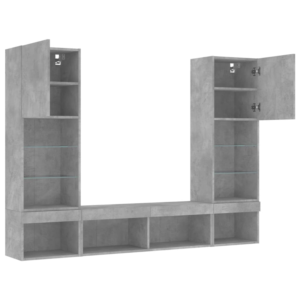 5-delige Tv-wandmeubelset met LED bewerkt hout betongrijs is nu te koop bij PeponiXL, paradijselijk wonen!