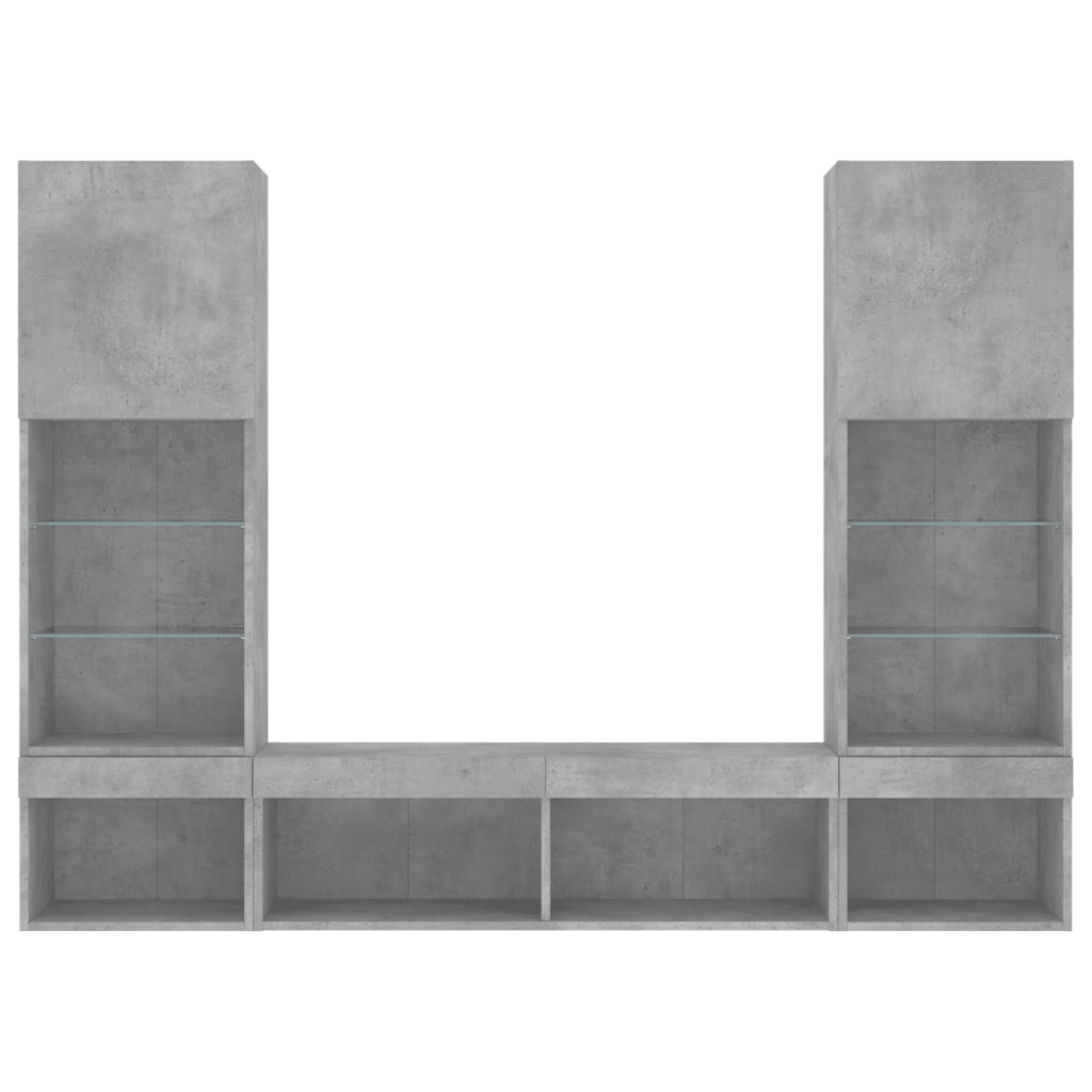 5-delige Tv-wandmeubelset met LED bewerkt hout betongrijs is nu te koop bij PeponiXL, paradijselijk wonen!