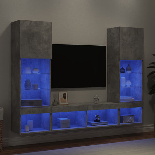 5-delige Tv-wandmeubelset met LED bewerkt hout betongrijs is nu te koop bij PeponiXL, paradijselijk wonen!