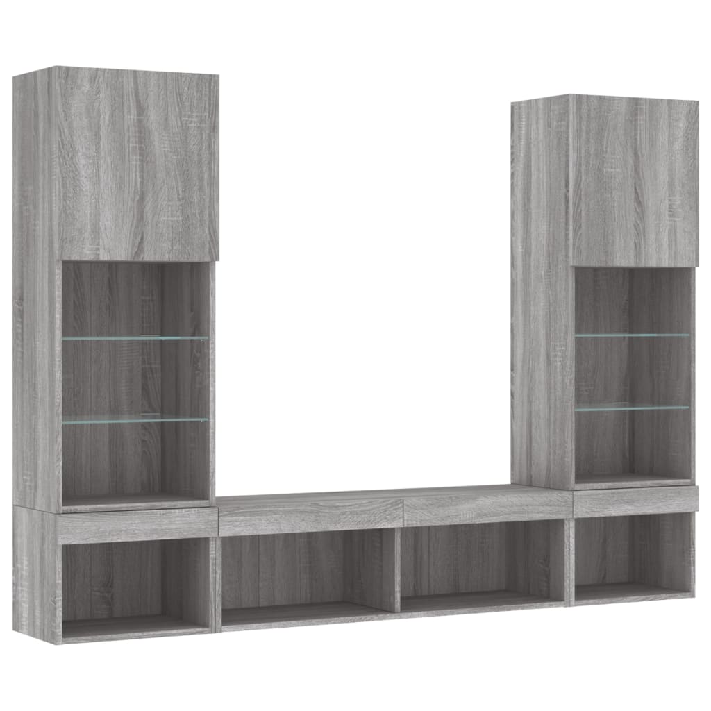 5-delige Tv-wandmeubelset met LED grijs sonoma eikenkleurig is nu te koop bij PeponiXL, paradijselijk wonen!