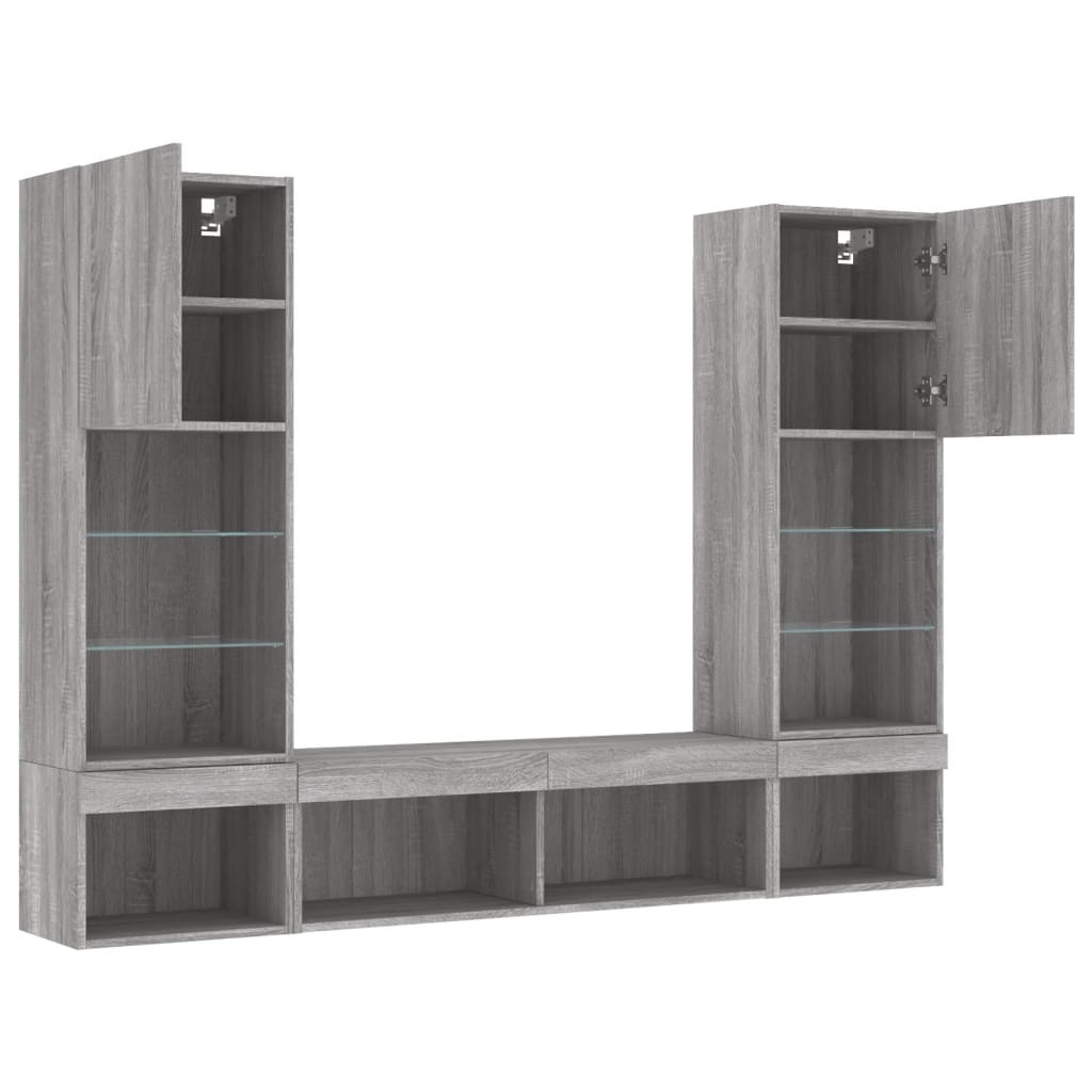5-delige Tv-wandmeubelset met LED grijs sonoma eikenkleurig is nu te koop bij PeponiXL, paradijselijk wonen!