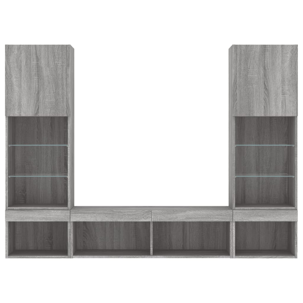 5-delige Tv-wandmeubelset met LED grijs sonoma eikenkleurig is nu te koop bij PeponiXL, paradijselijk wonen!