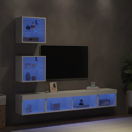 5-delige Tv-wandmeubelset met LED-verlichting bewerkt hout wit is nu te koop bij PeponiXL, paradijselijk wonen!
