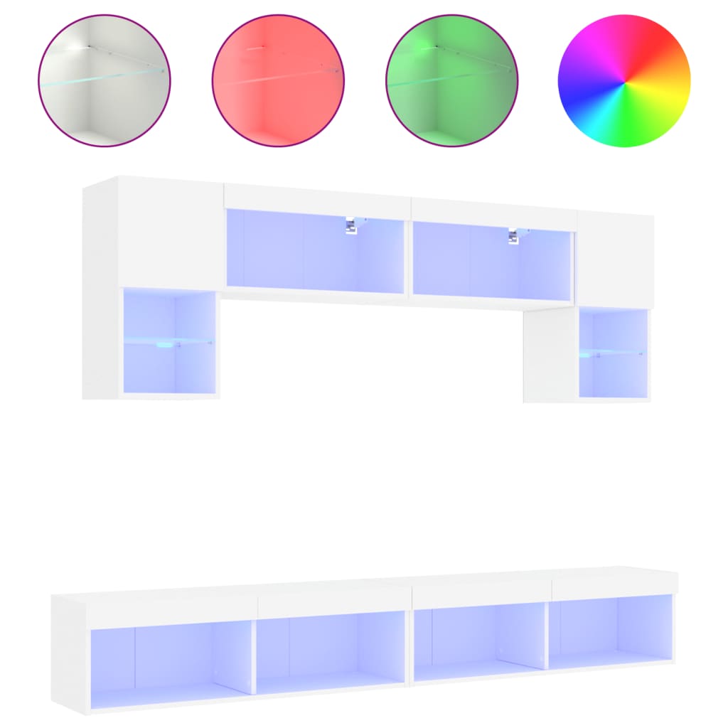 6-delige Tv-wandmeubelset met LED-verlichting bewerkt hout wit is nu te koop bij PeponiXL, paradijselijk wonen!