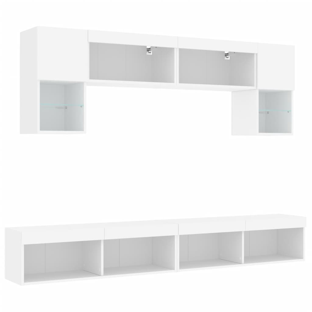 6-delige Tv-wandmeubelset met LED-verlichting bewerkt hout wit is nu te koop bij PeponiXL, paradijselijk wonen!