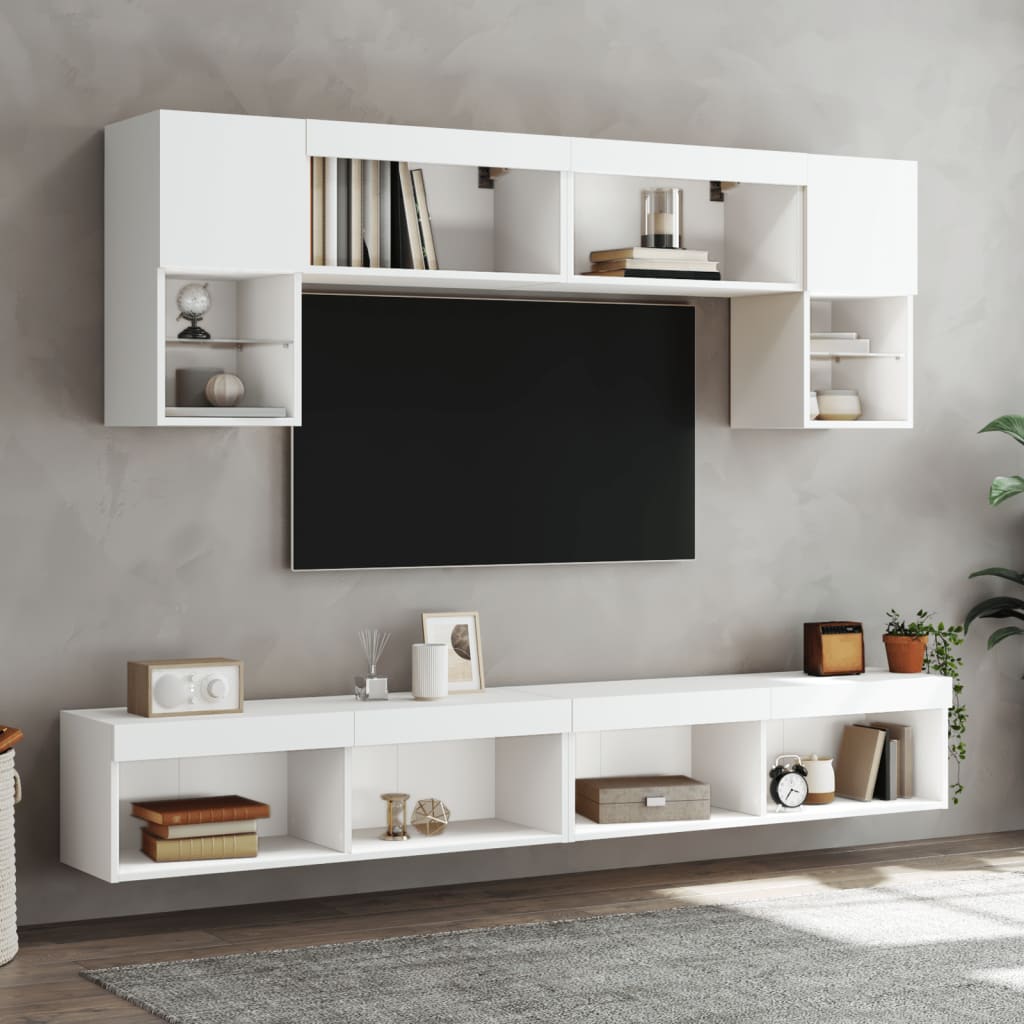 6-delige Tv-wandmeubelset met LED-verlichting bewerkt hout wit is nu te koop bij PeponiXL, paradijselijk wonen!