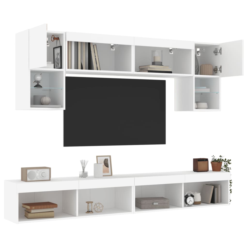 6-delige Tv-wandmeubelset met LED-verlichting bewerkt hout wit is nu te koop bij PeponiXL, paradijselijk wonen!