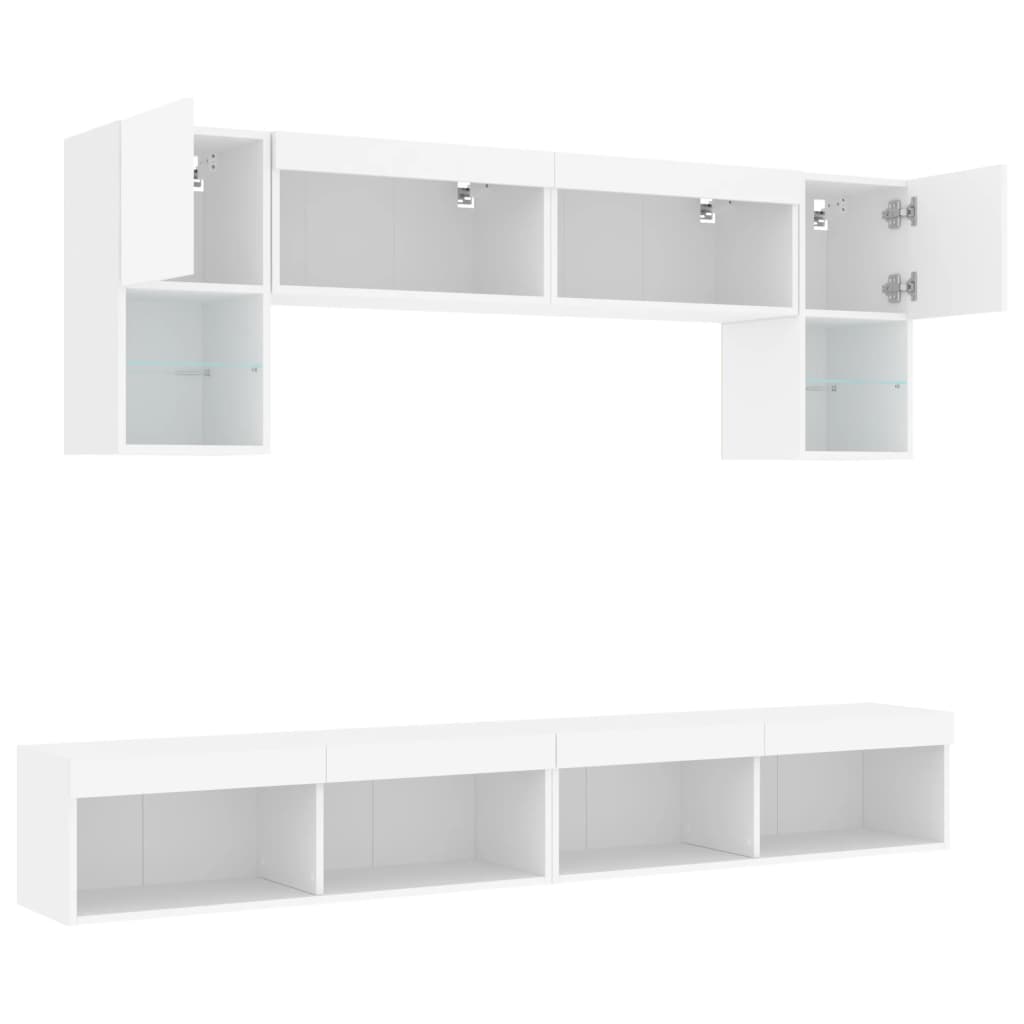 6-delige Tv-wandmeubelset met LED-verlichting bewerkt hout wit is nu te koop bij PeponiXL, paradijselijk wonen!