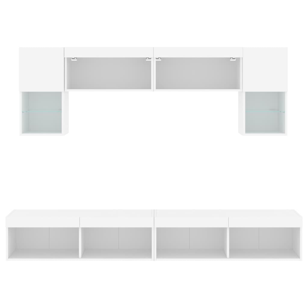 6-delige Tv-wandmeubelset met LED-verlichting bewerkt hout wit is nu te koop bij PeponiXL, paradijselijk wonen!