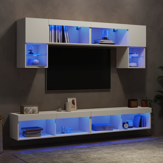 6-delige Tv-wandmeubelset met LED-verlichting bewerkt hout wit is nu te koop bij PeponiXL, paradijselijk wonen!