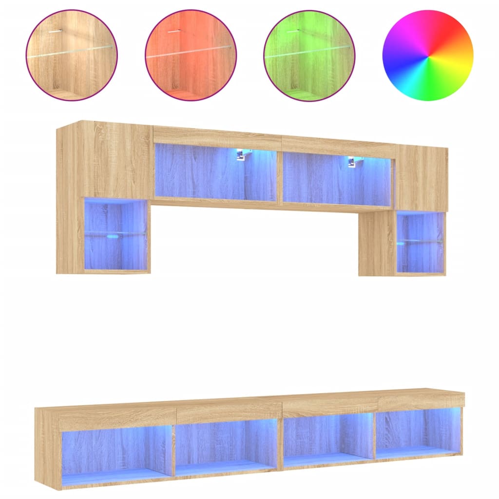 6-delige Tv-wandmeubelset met LED bewerkt hout sonoma eiken is nu te koop bij PeponiXL, paradijselijk wonen!