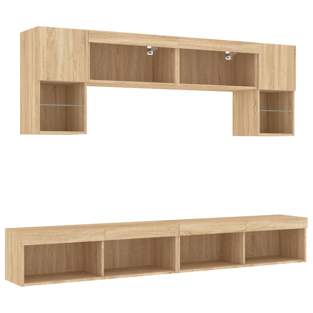6-delige Tv-wandmeubelset met LED bewerkt hout sonoma eiken is nu te koop bij PeponiXL, paradijselijk wonen!