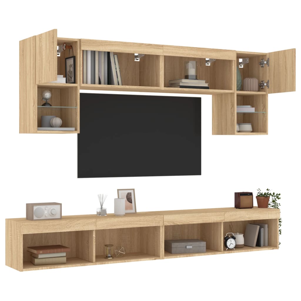 6-delige Tv-wandmeubelset met LED bewerkt hout sonoma eiken is nu te koop bij PeponiXL, paradijselijk wonen!