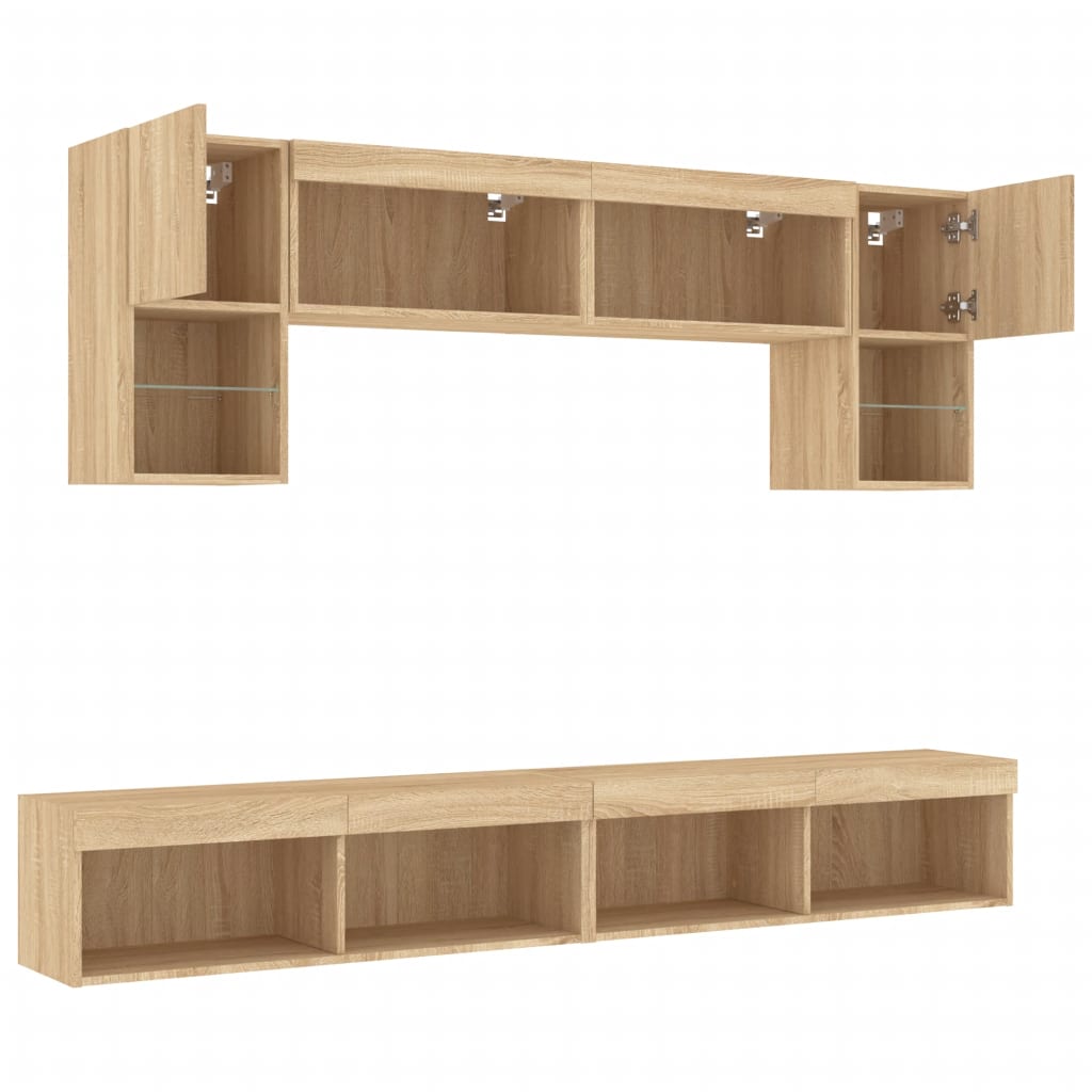 6-delige Tv-wandmeubelset met LED bewerkt hout sonoma eiken is nu te koop bij PeponiXL, paradijselijk wonen!