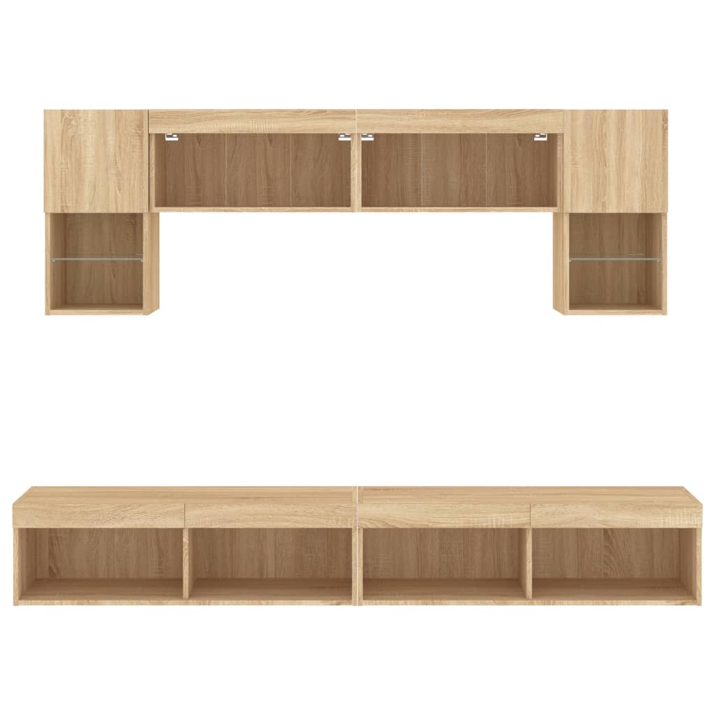6-delige Tv-wandmeubelset met LED bewerkt hout sonoma eiken is nu te koop bij PeponiXL, paradijselijk wonen!