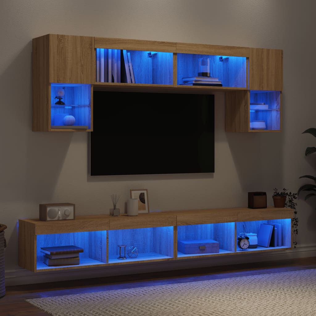 6-delige Tv-wandmeubelset met LED bewerkt hout sonoma eiken is nu te koop bij PeponiXL, paradijselijk wonen!
