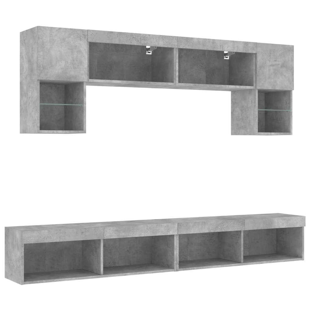 6-delige Tv-wandmeubelset met LED bewerkt hout betongrijs is nu te koop bij PeponiXL, paradijselijk wonen!