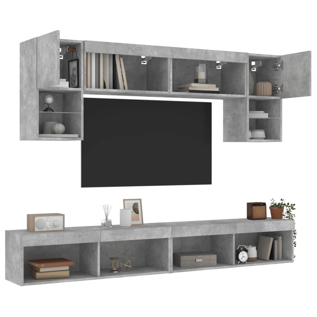 6-delige Tv-wandmeubelset met LED bewerkt hout betongrijs is nu te koop bij PeponiXL, paradijselijk wonen!