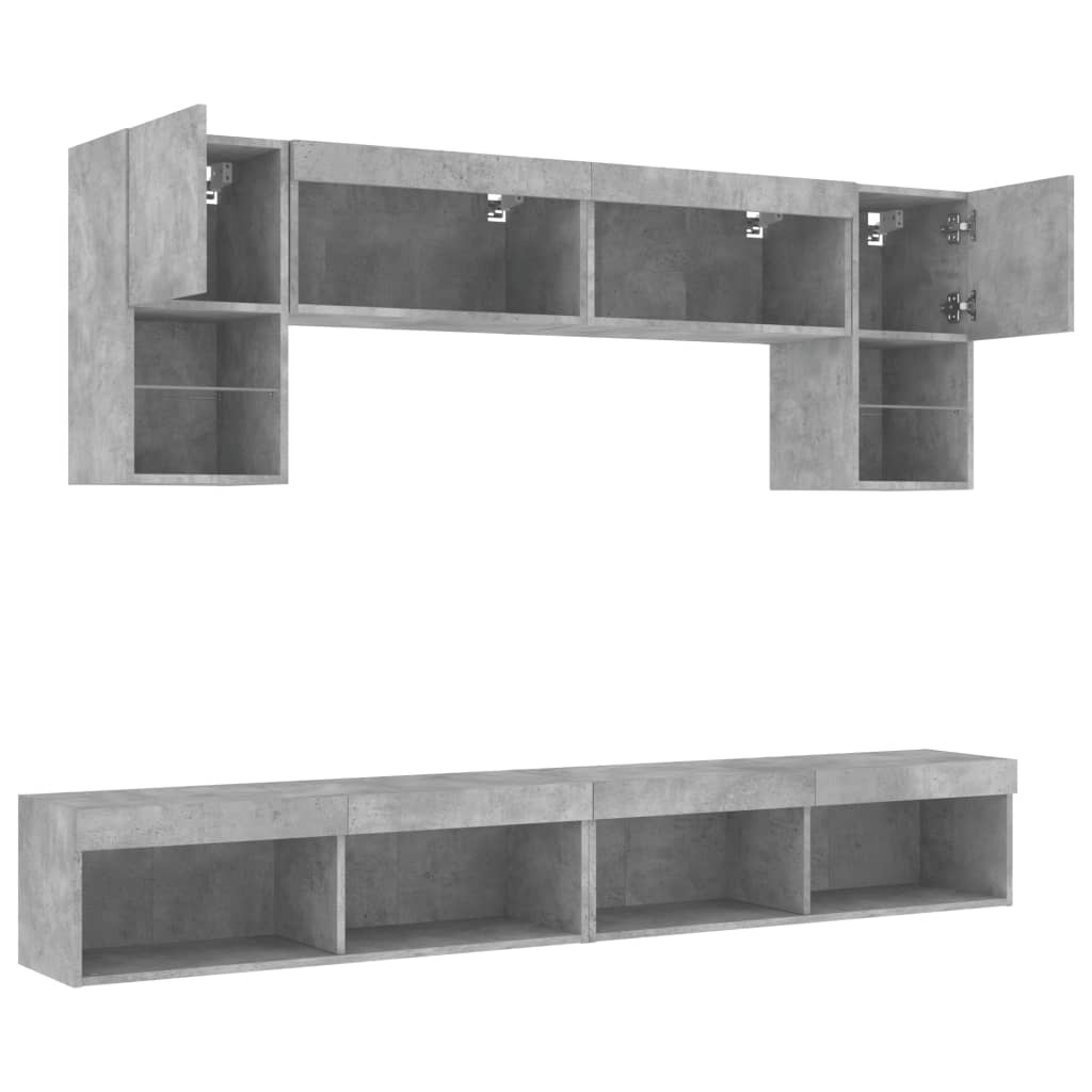 6-delige Tv-wandmeubelset met LED bewerkt hout betongrijs is nu te koop bij PeponiXL, paradijselijk wonen!