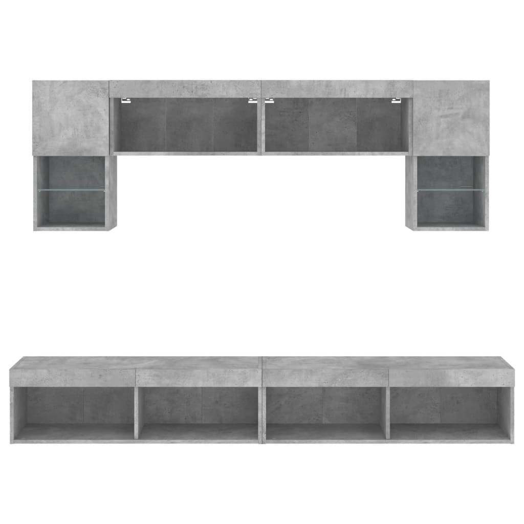 6-delige Tv-wandmeubelset met LED bewerkt hout betongrijs is nu te koop bij PeponiXL, paradijselijk wonen!