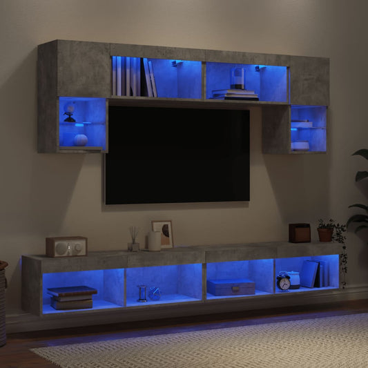 6-delige Tv-wandmeubelset met LED bewerkt hout betongrijs is nu te koop bij PeponiXL, paradijselijk wonen!