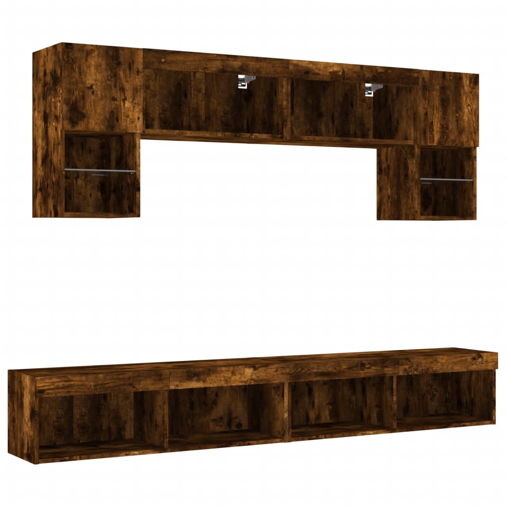 6-delige tv-wandmeubelset met LED bewerkt hout gerookt eiken is nu te koop bij PeponiXL, paradijselijk wonen!